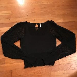 NWOT Free People XS Gorgeous Delicate Black Lace Sweater Dramatic Sleeves
